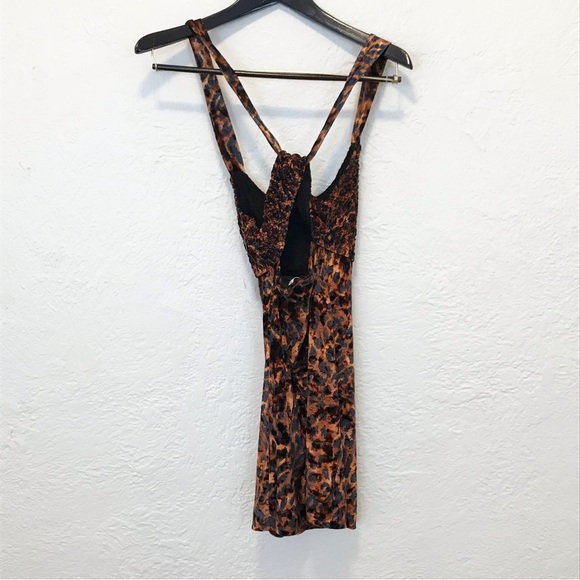 Intimately Free People Velvet Mini Dress Brown Leopard Animal Print Small - Picture 9 of 9